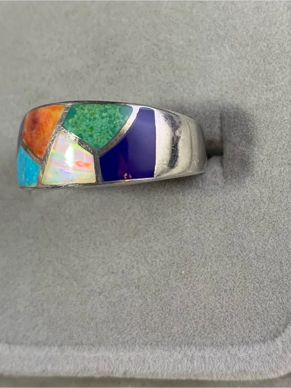 Multicolor Inlay Sterling Silver Women's Band Ring Native Style,Size 9